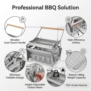 Parrilla de Barbacoa Giratoria Portátil Comercial para Exteriores, de Carbón, de Acero Inoxidable 304, con Rotisserie - Product Image 2
