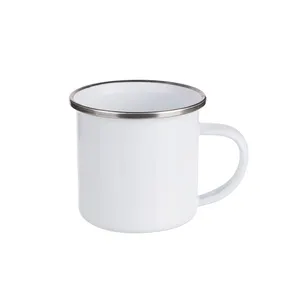 Mug en émail blanc vide de haute qualité, 80 ML, 12oz, avec bordure en acier, tasse de Camping, pour eau de bière, vin, Camping, 350ML