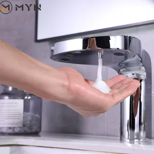 Meiyani elegant sensor smart integrated inductive chrome plated brass blue LED light 2 in 1 soap dispenser faucet