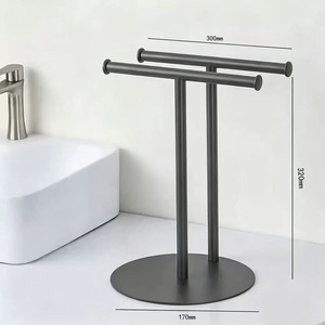 Porte-serviettes double noir sur pied en acier inoxydable pour salle de bain - Product Image 4