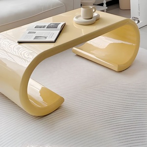 Mesa de Centro Moderna Curva de Resina Brillante, Mesa Auxiliar para Sofá, Mesa de Centro para Sala de Estar - Product Image 4