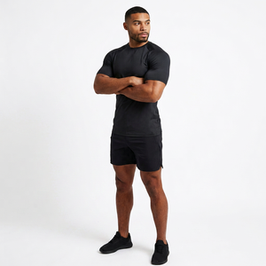 Camiseta Deportiva de Manga Corta para Hombre, Corte Ajustado, Secado Rápido, Cuello Redondo, Tejido de Poliéster, Color Sólido, para Entrenamiento - Product Image 1