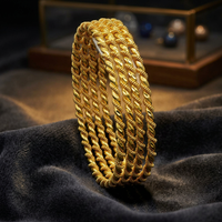 Lot de 4 bracelets torsadés turcs en laiton plaqué or 14K/18K/24K, style floral, personnalisables, pour mariée sud-asiatienne