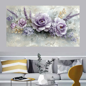 卸売OEM抽象的な花柄キャンバスプリント、玄関リビングルームインテリア壁画用のテクスチャードパープルフラワーアートワーク - Product Image 4