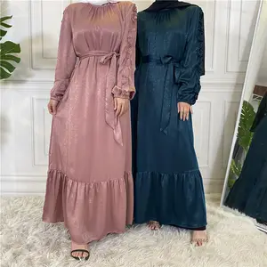 Yibaoli Factory liefern schöne Qualität Frauen muslimischen Kleid Dubai Satin gekräuselte Abayas
