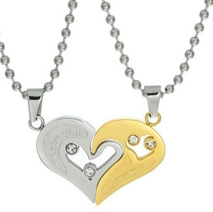 Venta al por Mayor de Conjuntos de Collares para Pareja en Forma de Corazón, Chapados en Oro, con Diamantes y Colgante de Corazón de Durazno - Regalo - Product Image 5