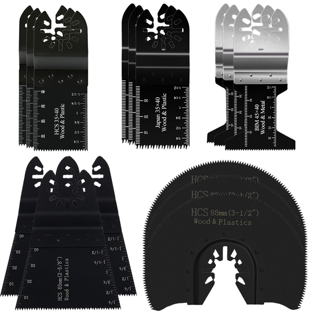15pcs/set Mixed Oscillating Multi Tool Quick Release Saw Blades Set for Wood, Plastic, Metal