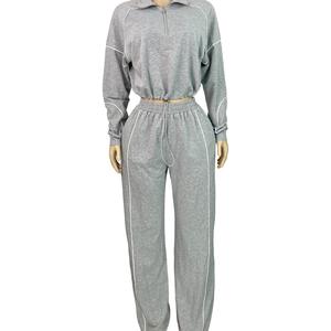 Novedades de Invierno y Otoño, Conjunto de <span class=keywords><strong>2</strong></span> Piezas para Mujer, Chaqueta Corta con Media Cremallera y Pantalones Largos Deportivos, Conjunto de Dos Piezas, Ropa para Mujer - Product Image 2