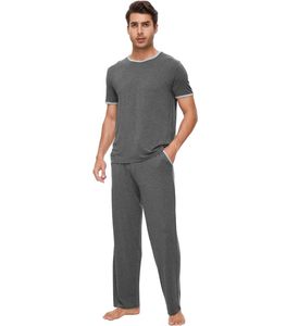 WiWi Herren Kurzarm-Pyjama-<span class=keywords><strong>Set</strong></span> Schlafanzug Lässige Weiche Schlafsets mit Taschen Loungewear Viskose aus Bambus - Product Image 4