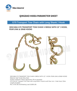 Chaîne de remorquage HIDEA G70 avec longue tige, attache en forme de poire, crochet en J, crochet de préhension, en acier allié galvanisé pour le fixation de cargaison sur <span class=keywords><strong>porte</strong></span>-voitures - Product Image 2