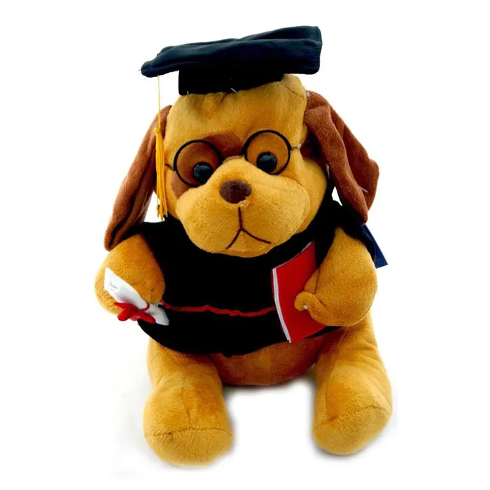 Perro de peluche con tablero de mortero para niños, juguete para graduación, Doctor, perro