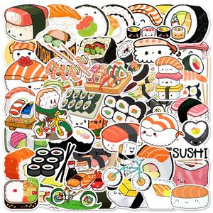 50 autocollants de sushi kawaii de haute qualité, imperméables et délicieux, pour la décoration artisanale et des cadres <span class=keywords><strong>photo</strong></span>, personnalisables et originaux - Product Image 2