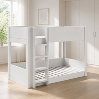 Lit superposé blanc avec échelle latérale intégrée, support en lattes de bois, lit superposé pour chambre d'enfant, meubles de couchage pour enfants