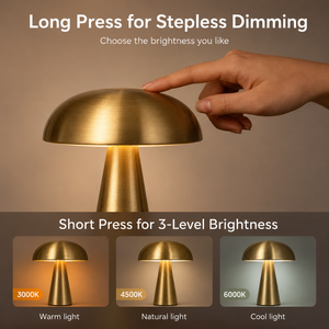 <span class=keywords><strong>Lampe</strong></span> de table sans fil Hotsale en métal doré nordique, forme champignon, avec contrôle tactile et 3 couleurs de lumière, pour décoration moderne de la maison - Product Image 3