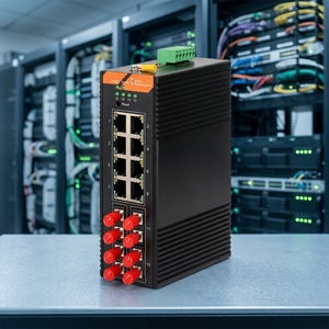 SH LINK Switch Gigabit Industrial Administrado Lite de 12 Puertos Full-Duplex con QoS, VLAN, LACP, 24Gbps, 20KM, para Estación Base Rural de Fibra - Product Image 2