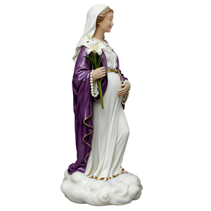 Statue de la <span class=keywords><strong>Vierge</strong></span> <span class=keywords><strong>Marie</strong></span> <span class=keywords><strong>enceinte</strong></span> avec des lys et un manteau violet, sculpture de mère <span class=keywords><strong>enceinte</strong></span> souriante sur une base de nuage, pour les salles de prière - Product Image 2