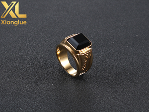 <b>Mens</b> High Polished Pvd Gold Plated Shiny <b>Black</b> Red Blue Crystal Rhinestone <b>Ring</b> - Product Image 5