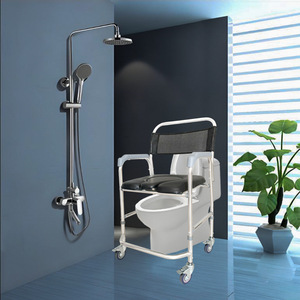 Silla de inodoro de acero inoxidable con altura ajustable y ruedas para personas mayores y embarazadas, silla de ducha para uso doméstico - Product Image 1