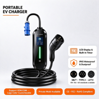 Chargeur EV portable pour câble Type 2, 7 kW, 32 A, 3P, avec contrôle Wi-Fi via application, prise CEE, garantie 24 mois, 5 m