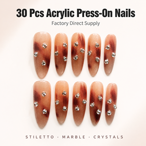 Hong Wei 30 <span class=keywords><strong>Uñas</strong></span> Postizas Acrílicas de Presión, Largas, Estilo Stiletto, con Diseño de Acuarela y Cristales de Imitación para Mujer - Product Image 1