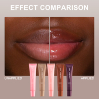 Huile à lèvres hydratante vegan à label privé, enrichie en peptides, bakuchiol et vitamine E, effet longue durée et changeant de couleur