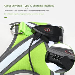 USB şarj edilebilir aydınlık Pet köpek yelek katı desen naylon göğüs askısı renkli LED Fiber optik ile hiçbir çekme köpek koşum - Product Image 6