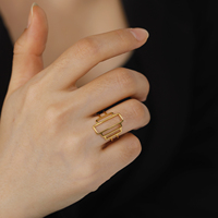 Geometrischer Rechteckiger Edelstahl Goldring Minimalistischer Paarschmuck für Männer Frauen 18K Vergoldet Neujahrsparty Geschenk