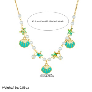 Sweet Cute <b>Candy</b> Color Seashell Beaded <b>Necklace</b> Imitation Pearl Starfish Pendant Party Jewelry Fashion Accessory - Product Image 4