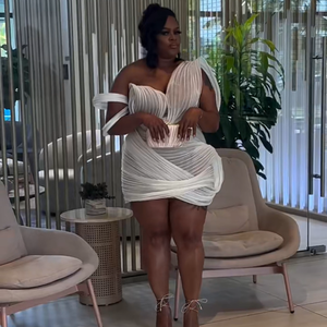 Vestido de Recepción de Boda Aso Ebi, Vestido Mini Blanco Cielo para Cumpleaños con Drapeado y Fruncido, Vestido de <span class=keywords><strong>Fiesta</strong></span> de Verano, Vestido de Gala para Regreso a Casa - Product Image 4