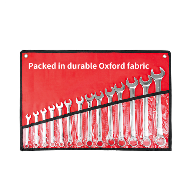 High Quality 14 Piece Custom Open-end Spanner Tools Combination Wrench Set with Roll-up Pouch
