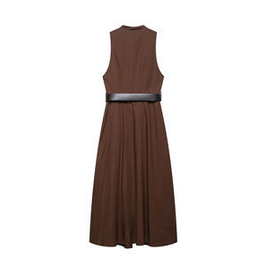 Abito da <span class=keywords><strong>donna</strong></span> senza maniche con eleganza estiva e vita naturale con tessuto intrecciato di lunghezza Midi da parte dei produttori di <span class=keywords><strong>abbigliamento</strong></span> - Product Image 3
