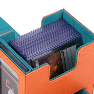 Boîte de rangement portable en cuir PU orange pour cartes à collectionner avec fenêtre transparente et tiroir - Product Image 3