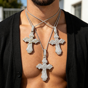 Gioielli Hip Hop placcati in <span class=keywords><strong>argento</strong></span> Bling per gli uomini Mirco pavè 5A Cubic Zirconia CZ <span class=keywords><strong>collana</strong></span> con ciondolo <span class=keywords><strong>croce</strong></span> - Product Image 4
