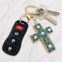 Porte-clés croix en strass sur mesure, pendentif crucifix en métal scintillant, porte-clés de voiture chrétien étincelant