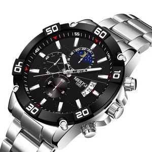 Montre chronographe pour homme avec cadran phase de lune, affichage de la <span class=keywords><strong>date</strong></span>, bracelet en acier, boîtier argenté - Product Image 2