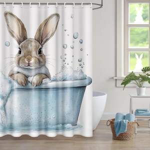 Elegant Easter Bunny Shower <b>Curtain</b> Luxury <b>Hooks</b> Natural Easter Rabbit Bathroom Home Decor Polyester Material for Easter Season - Product Image 4