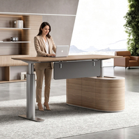 Bureau de direction moderne, durable et écologique, réglable en hauteur électriquement, avec armoire latérale de rangement et panneau de modestie pour le bureau