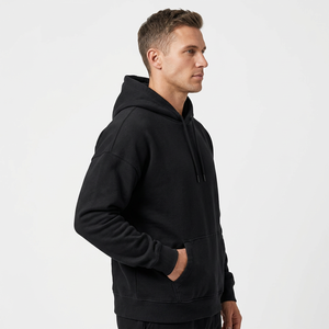 <b>Black</b> Solid Hooded <b>Hoodies</b> High Street Heavyweight Premium Blank Custom Pullover Loose Fit Unisex <b>Mens</b> Oversized Streetwear Bulk - Product Image 3