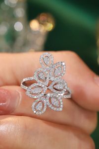 Xinfly Real Diamond Gemstone 18K White <b>Gold</b> Leaf Shaped 0.7ct Natural Diamond <b>Ring</b> - Product Image 5