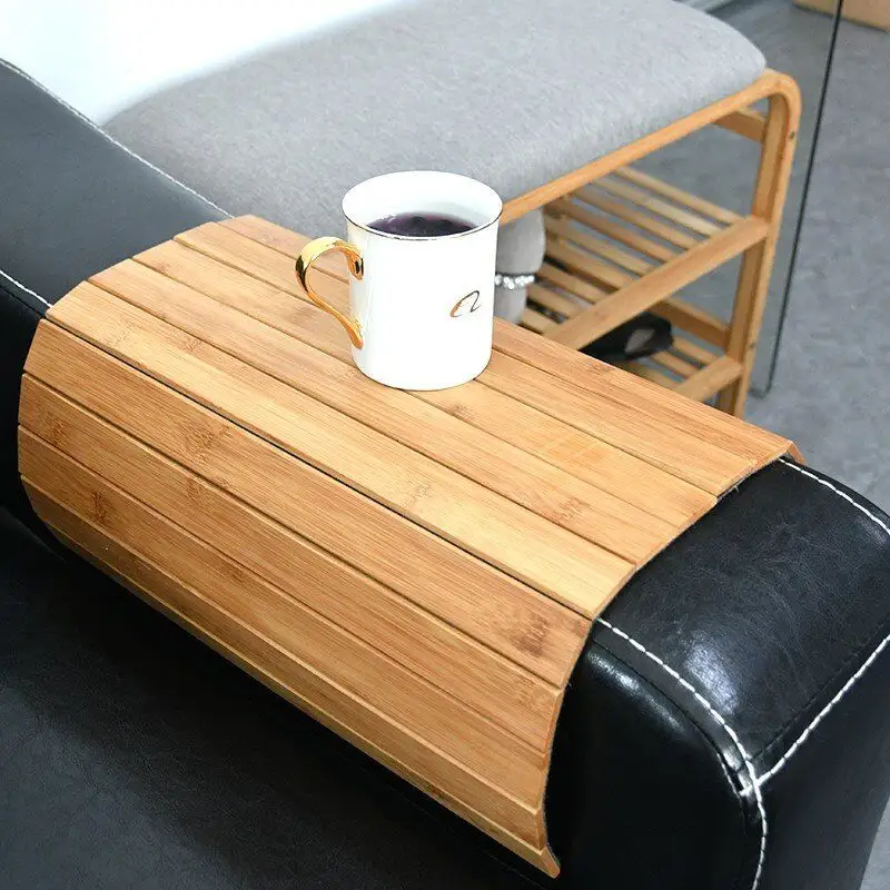 Meja Baki Bambu Anti Selip, Dekorasi Rumah Tangga Modern, Sandaran Tangan Organizer Sofa, Meja Baki dengan Bantalan Anti Selip