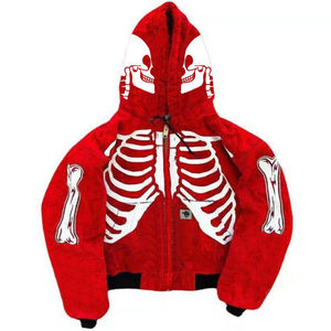 DiZNEW Custom giacca da uomo con Zip <span class=keywords><strong>Y2K</strong></span> Streetwear giacca Jeans con stampa teschio con cappuccio - Product Image 3