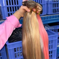 Rambut Manusia Asli Warna Virgin Grosir 100% Virgin Silky Straight Ombre pink Hijau Merah Biru Rambut Mentah Berwarna Ekstensi Rambut