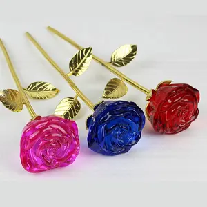 MH-H0123 Mooie Hot Koop Crystal Rose Bloem Gouden Stem Bomboniere Crystal Gift Souvenir Crystal Rose Voor Gifts & & Bruiloft