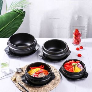 800 ML Hot Selling Korean Style Black Ceramic Dolsot Bibimbap Ramen <b>Soup</b> <b>Pots</b> Eco-Friendly Mini Stone Bowls with Tray - Product Image 2