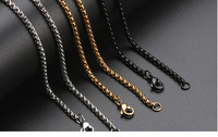 Chaînes de perles carrées en acier inoxydable de 3mm pour hommes Argent Or Noir Collier Pendentif Chaîne Bijoux Findings