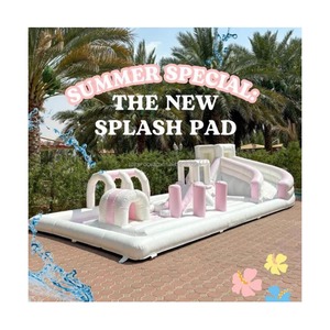 Parc aquatique <span class=keywords><strong>gonflable</strong></span> Mega Splash Park <span class=keywords><strong>avec</strong></span> <span class=keywords><strong>toboggan</strong></span>, <span class=keywords><strong>piscine</strong></span>, jets interactifs, sol antidérapant en PVC, conforme à la norme EN71 pour le plaisir en famille <span class=keywords><strong>et</strong></span> l'utilisation commerciale - Product Image 1