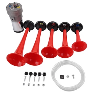 C- FARBIN Klaxon à air La Cucaracha, Klaxon musical à 5 trompettes avec compresseur, joue la mélodie La Cucaracha, Rouge 12V150d - Product Image 1