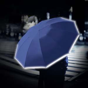 Full-automatic Open Handle LED 3 Fold Umbrella Reverse UV Sun Rain Flashlight <b>Parasol</b> Reflective <b>Stripe</b> Light Umbrellas - Product Image 5