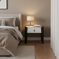 Table de chevet moderne en bois noir fait main avec plateau en pierre, 1 tiroir, pour chambre à coucher, salon et hôtel