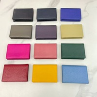 Dompet Kartu Kulit Sapi Asli Unisex Panjang Pendek dengan Poliester untuk Pria dan Wanita
